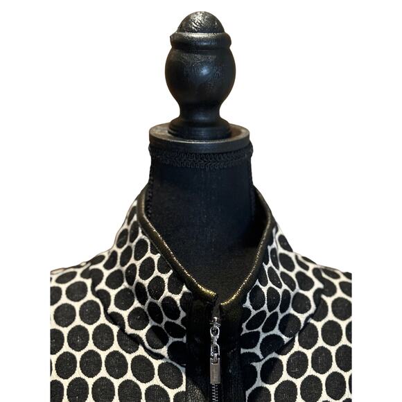 Women's Joseph Ribkoff Blk White Zip Front Jersey Leather Cape Poncho Sz 6, EUC - Picture 4 of 5